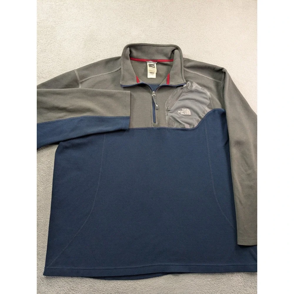 The North Face Mens XL Quarter Zip Fleece Pullover Navy Gray Colorblock Textured